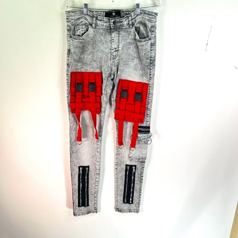 Focus Jeans Cargo Denim Mens Size 32 Gray Acid Wash 32X34